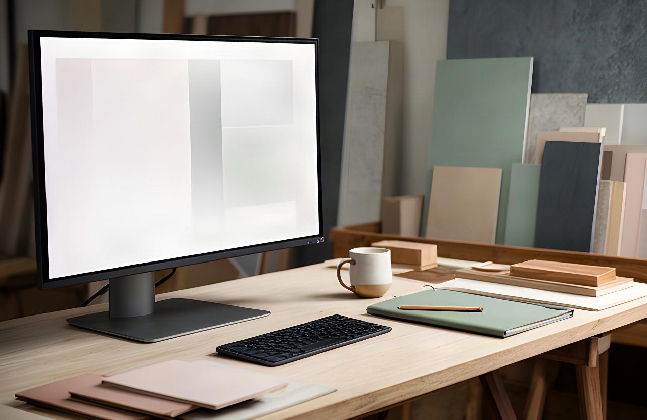 Schermo di computer con pagina informativa sui cookie accanto a un taccuino nella sala progettazione