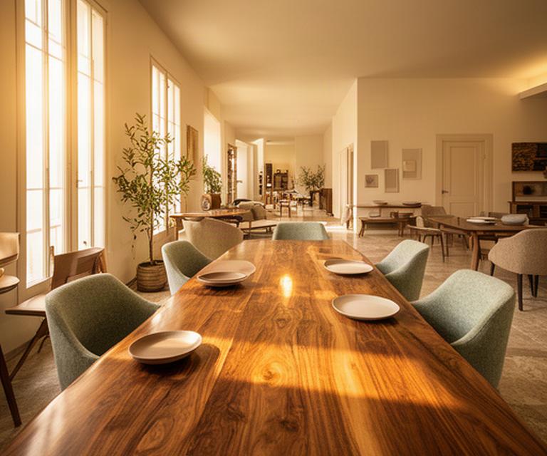 Tavolo da pranzo in legno massello allestito nello showroom di Walter's Fabbrica a Pavullo nel Frignano