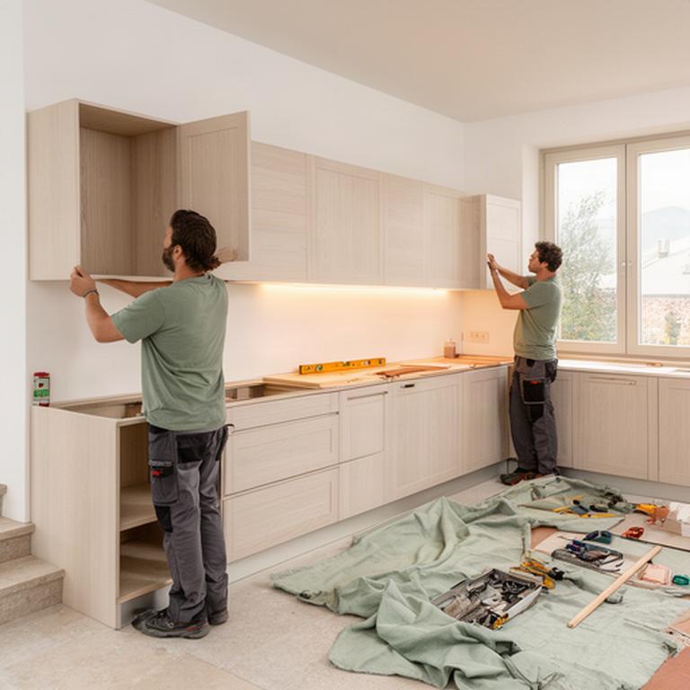 Montaggio di una cucina su misura luminosa in un'abitazione contemporanea