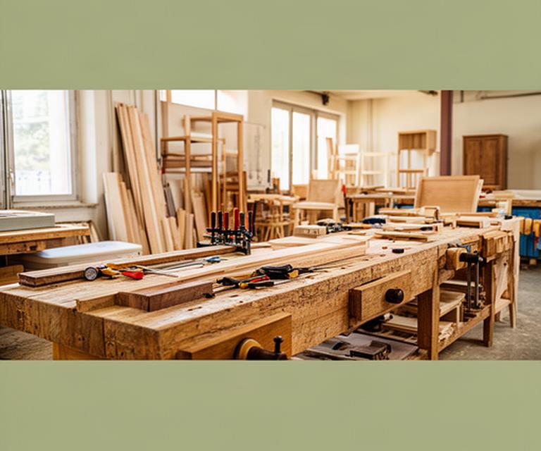 Banco da lavoro in legno nel laboratorio artigianale di Walter's Fabbrica a Pavullo nel Frignano