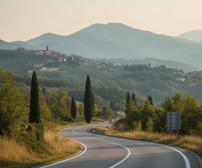 Strada dell'Appennino modenese verso Pavullo nel Frignano, con indicazioni per raggiungere il laboratorio